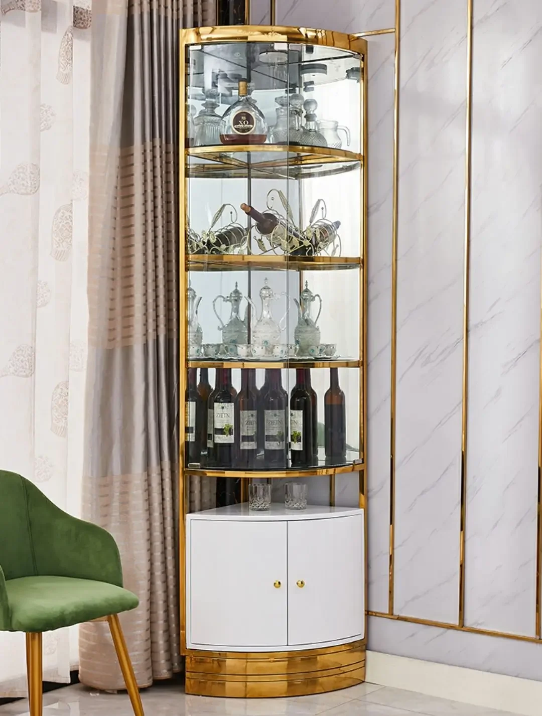 1Light luxury stainless steel glass screen partition cabinet living room decoration cabinet stainless steel wine USU 304