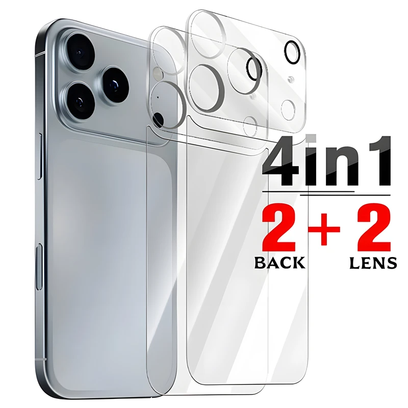 Premium 4-in-1 Tempered Glass Back Protector with 9H Camera Lens Film