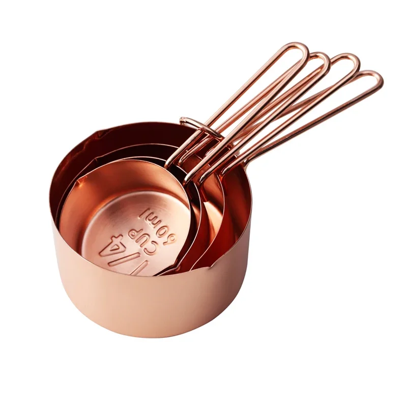 Kitchen Measuring Spoon and Cup Set Stainless Steel Measuring Spoons Plated Copper Rose Gold for Baking