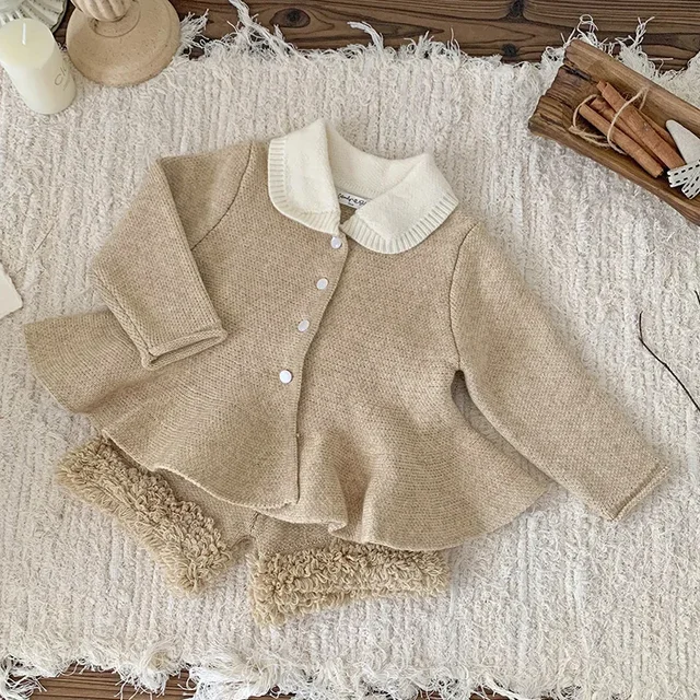 2025 nouveau bébé vêtements tricot ensemble printemps automne mignon tricoté fille pull costume tricoté hauts + PP court doux deux pièces costume 2 pièces 1