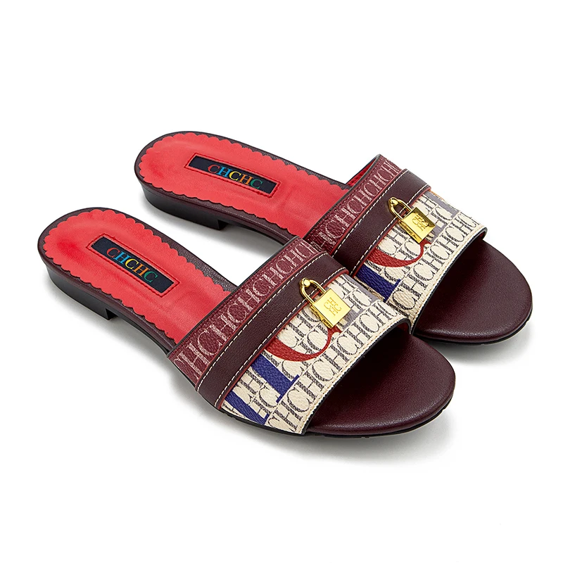 شبشب نسائي جلد فاخر كعب منخفض