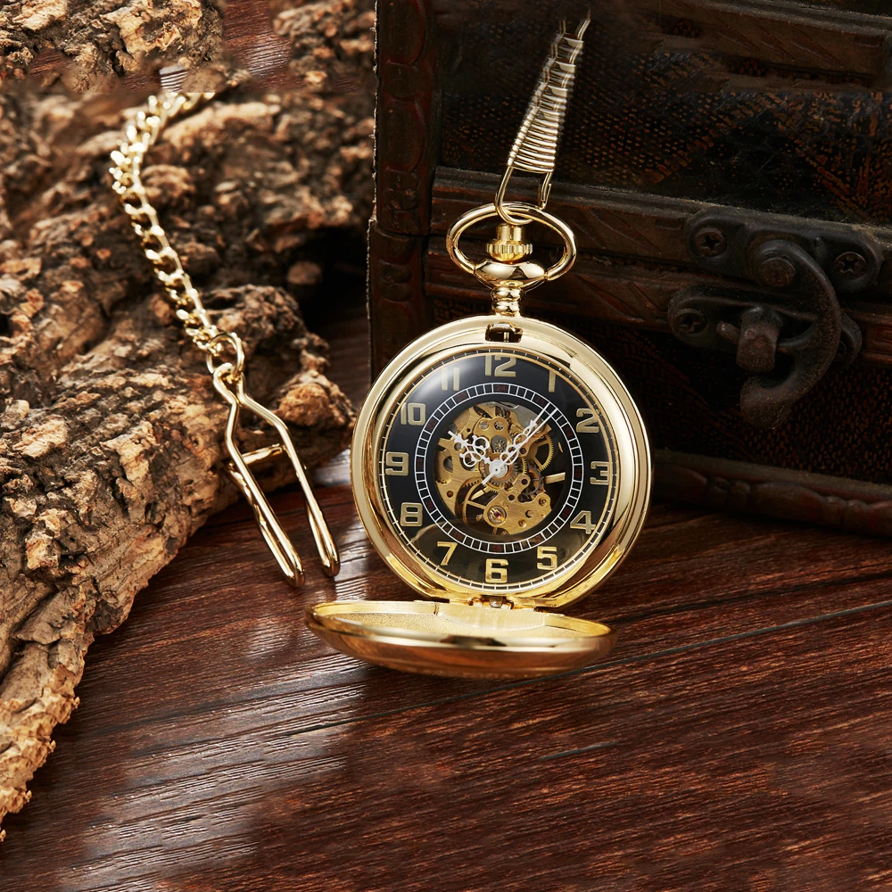 Luxury Retro Mechanical Hand Wing Pocket Watches Casual Necklace Pendant Antique Style Steampunk Men Chain Watch Hollow Clock