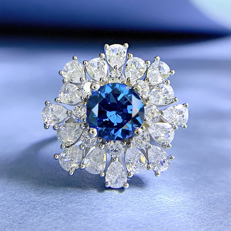 

Spring Qiaoer 925 Sterling Silver Sapphire High Carbon Diamonds Gemstone Wedding Engagement 18K Gold Ring Fine Jewelry