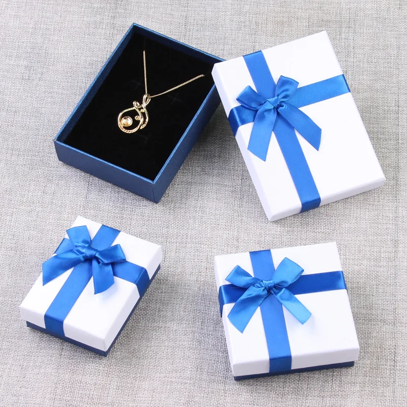 Tragbare Etuis, 24 Stück/Lot, Schmuck-Organizer-Box für Perlenringe, Ohrringe, Halsketten, mit blauer Schleife, für Hochzeit, Reisen, Business – Detail 2