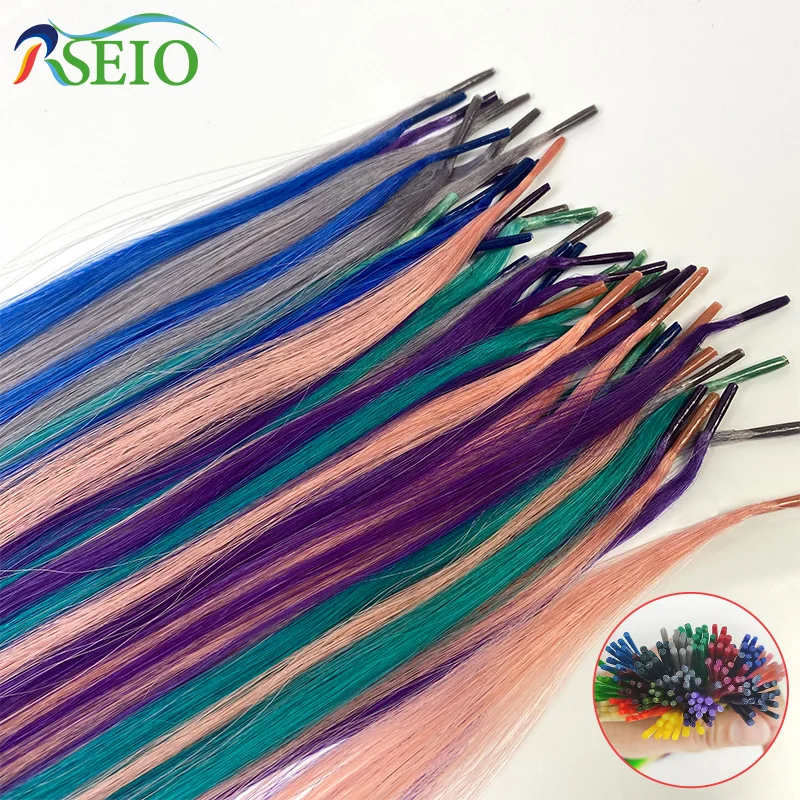 RESIO Color I Tip Hair Extensions Real Human Fusion Hair Extensions Color Purple Blue Pink Gray 20inch 0.5g/Strand Straight