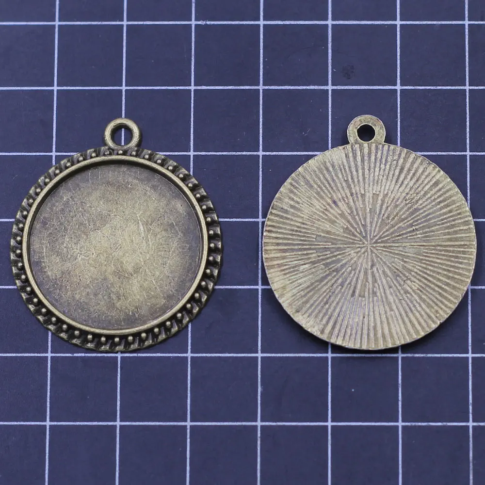 20PCS Mixed Patterns Round Glass Cabochon 25mm  Charm Pendant Cameo Base Setting 35x31mm DIY Trendy Jewelry Accessories Supplies