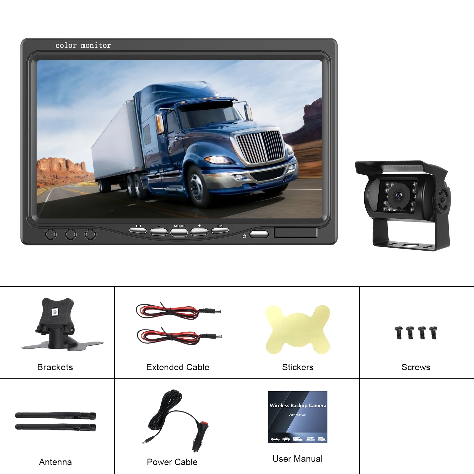 LeeKooLuu-Caméra de recul solaire sans fil, écran IPS HD 7 , caméra de recul de voiture, fonction statique universelle, 1080P LeeKooLuu-Caméra de recul solaire sans fil, écran IPS HD 7 , caméra de recul de voiture, fonction statique universelle, 1080P