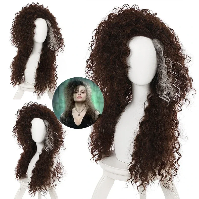 Movie Film Character Bellatrix Lestrange Long Brown Mixed Wavy Wig Bella Wigs Heat Resistant Cosplay Costume Wig + Wig Cap