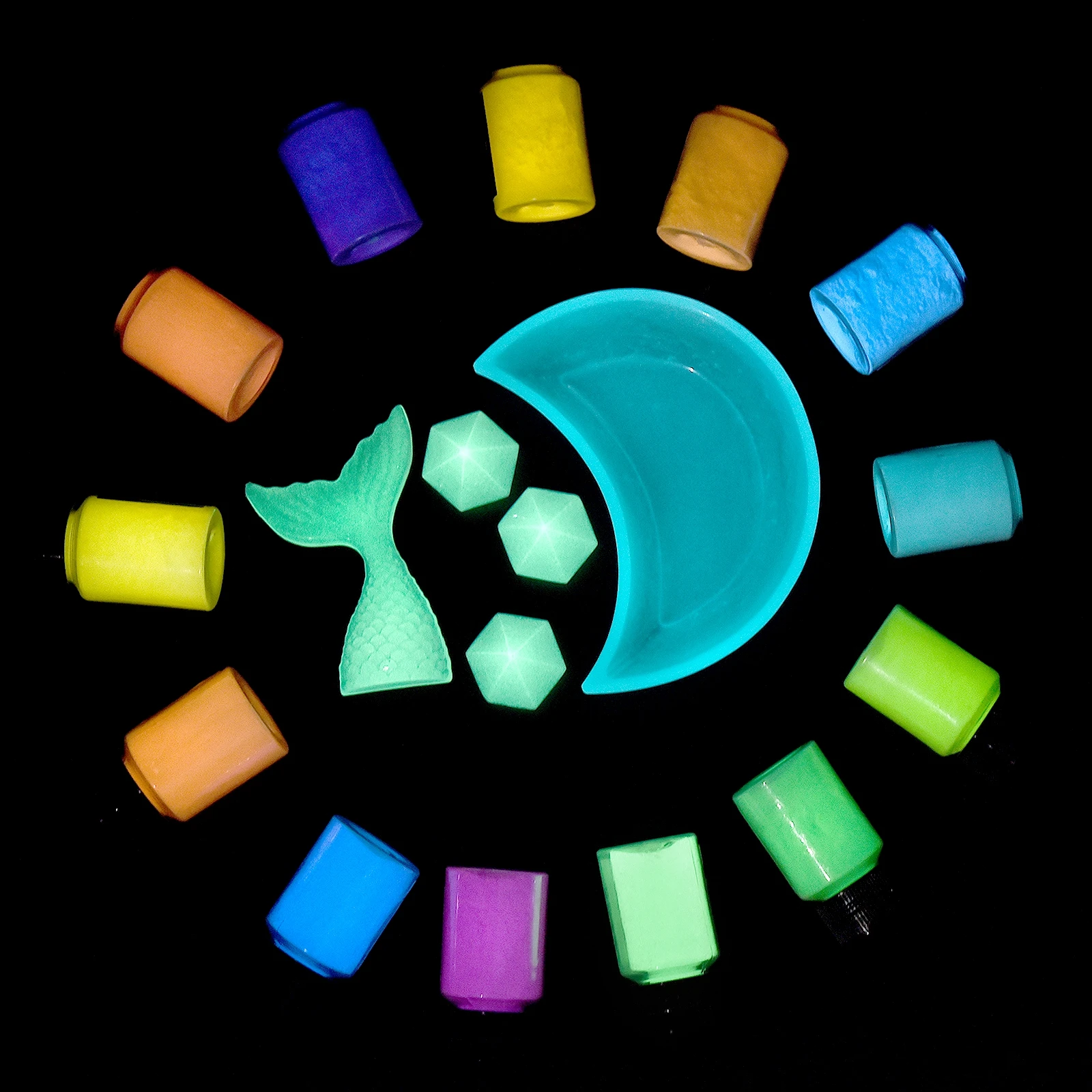 Pigmento Fluorescente Per Resina Epossidica - 10 X 25g (250g) - Polvere Fosforescente Glow In The Dark Per Sapone, Nail Art, Acrilico - 5