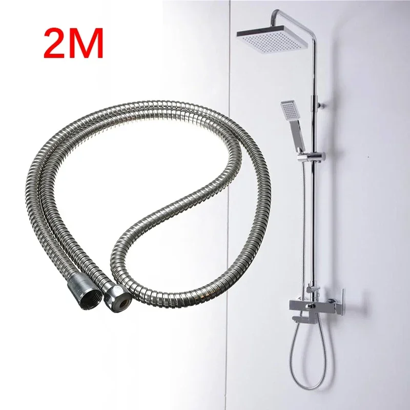2M Stainless Steel Shower Hose Flexible Tube Kit For Handheld Showerhead Extension Plumbing Pipe Showerhead Tube Bathroom Access