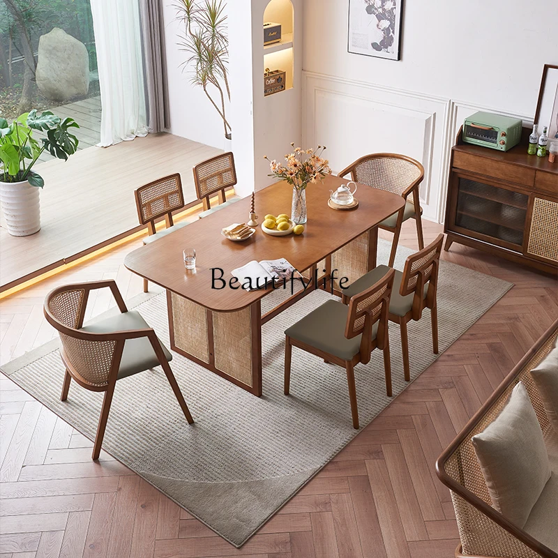 

Rattan Dining Chair Solid Wood Home Leisure Simple Armchair