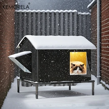 Winter Outdoor Pet House – Windproof & Rainproof Cat Shelter with Safety Fence 1