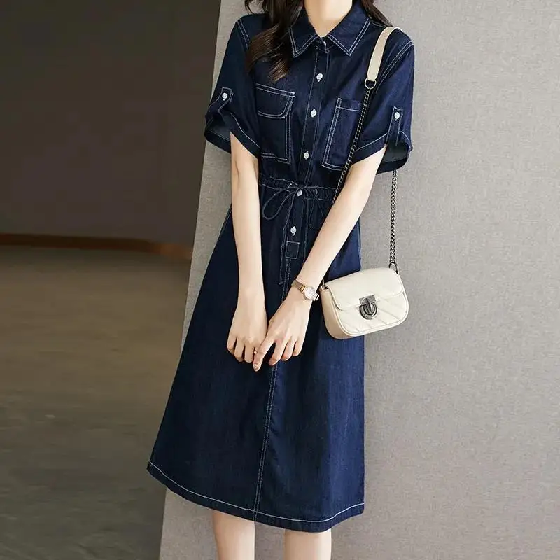 Female Clothing Korean Denim Dresses A-Line Waist Summer New