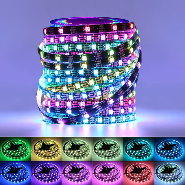 WS2812B LED Light DC5V Smart Pixel RGB Led Strip Light Individually Addressable IC IP30 IP65 IP67 Magic Tape Light Black PCB 2
