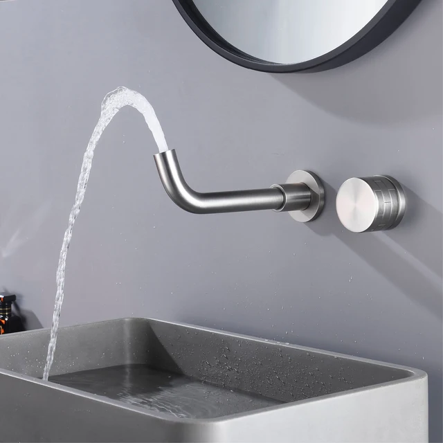 ก๊อกน้ำติดผนังแบบมินิมอล สีทองเหลืองขัดเงา สีโรสโกลด์ ดีไซน์ทันสมัย แบบฝัง 2 รู สำหรับน้ำร้อนและน้ำเย็นในห้องน้ำ 3