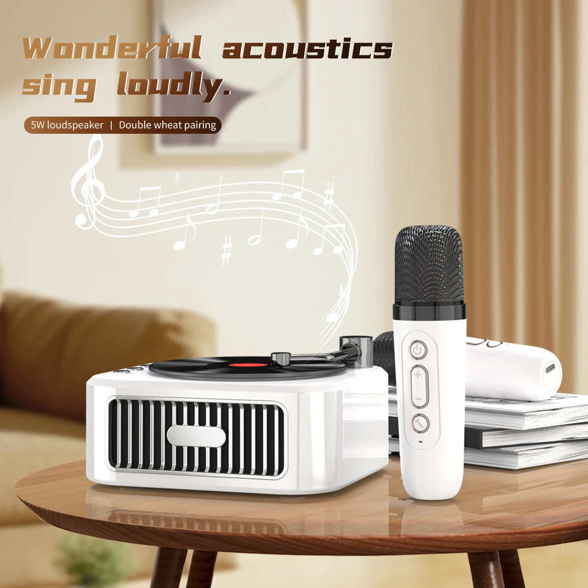 Record player Bluetooth speaker with microphone, classical and nostalgic music player, stereo, home speaker, travel music player