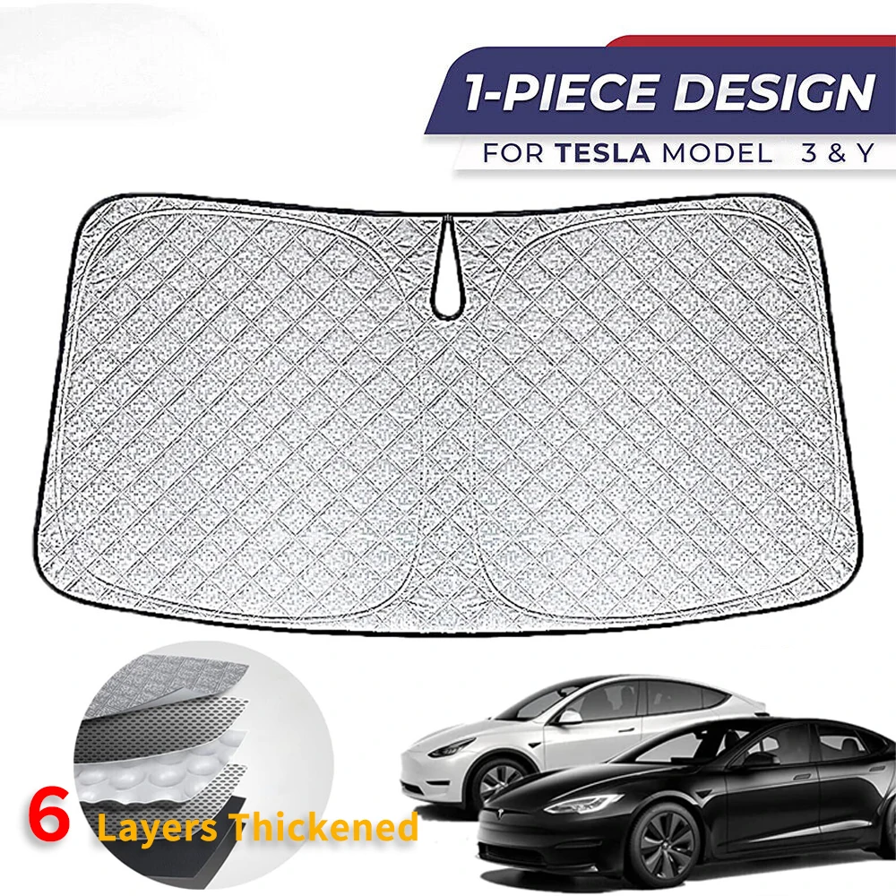 

Car Front Windshield Sun Shade Newly Upgraded 6 Layer Thickening Covers Sunscreen Visor Blocks UV Rays For Tesla Model Y Model 3