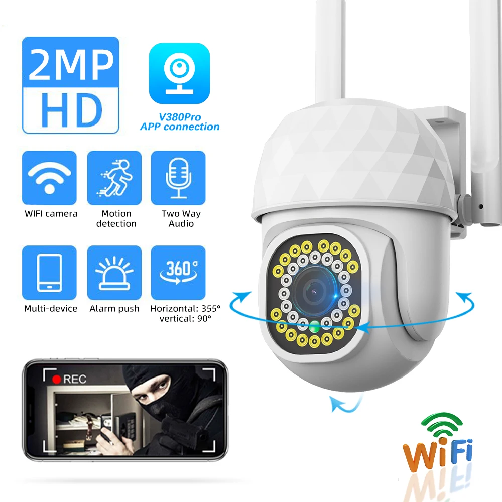 

V380 Pro 2MP HD Outdoor Security Camera More LED Light Security WiFi Waterproof Dustproof Smart Home Night Vision Phone App