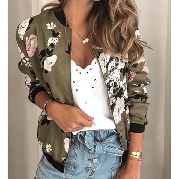 Women Elegant Zipper Bomber Jacket Spring Autumn Floral Printed Jackets Office Wear Slim Office Coat Retro Outwear 1
