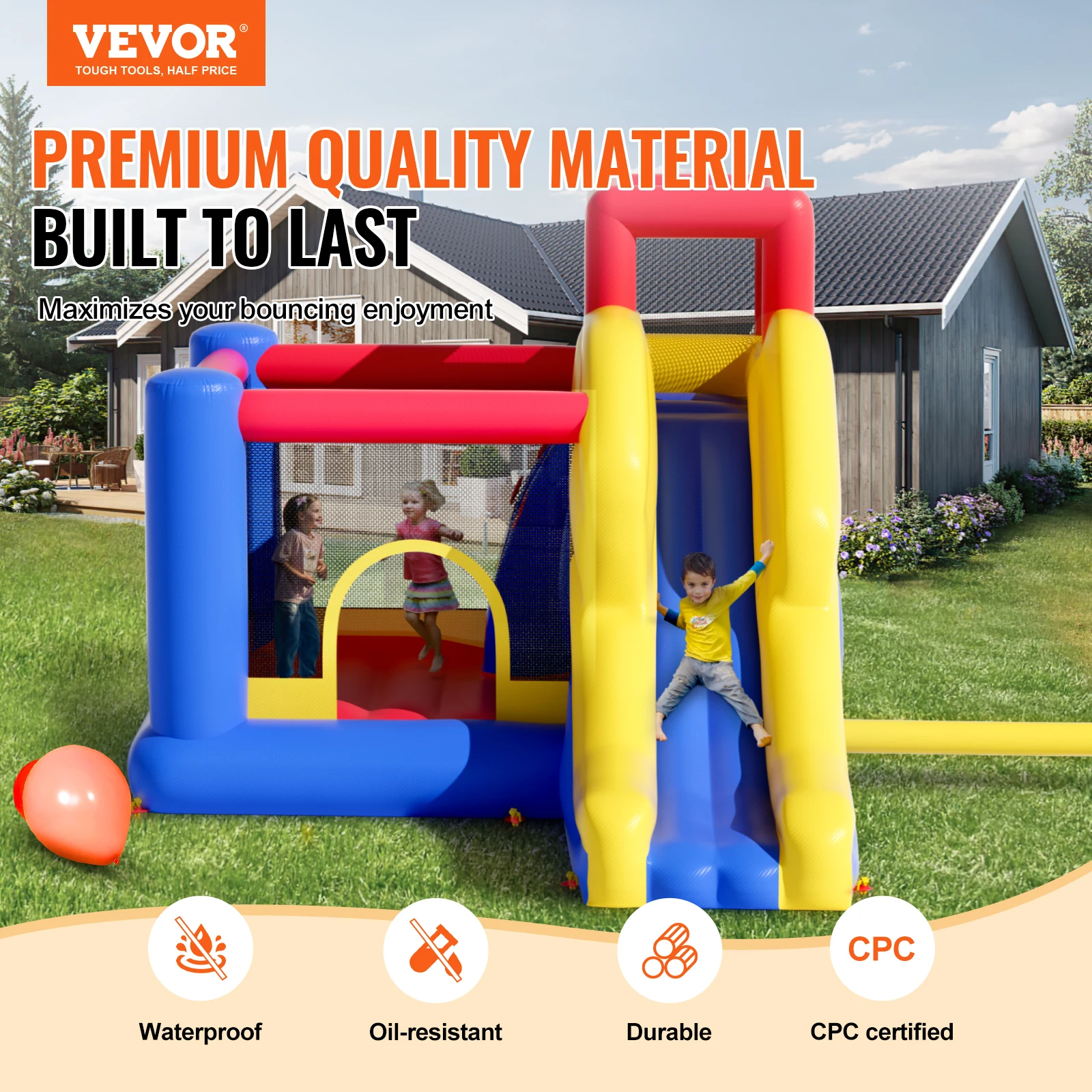 VEVOR Inflatable Bounce House Outdoor High Quality Playhouse Trampoline Jumping Bouncer with Blower Slide and Storage Bag Castle 2