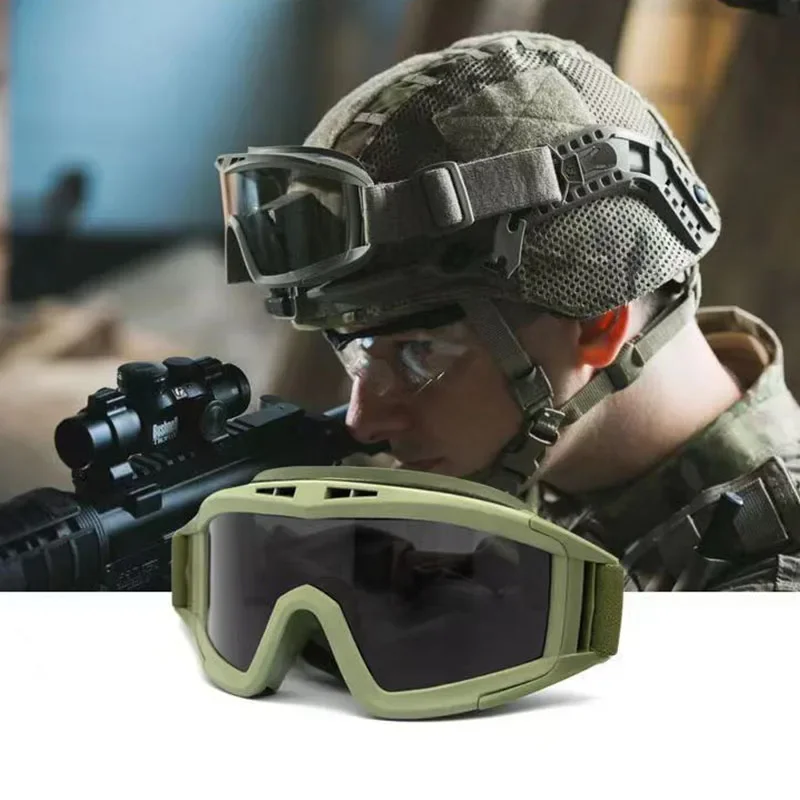 Tactical Goggles Mountaineering Shooting Sunglasses Windproof Sand Control Motocross CS Glasses 3 Lenses Replaceable Motorcycle 2