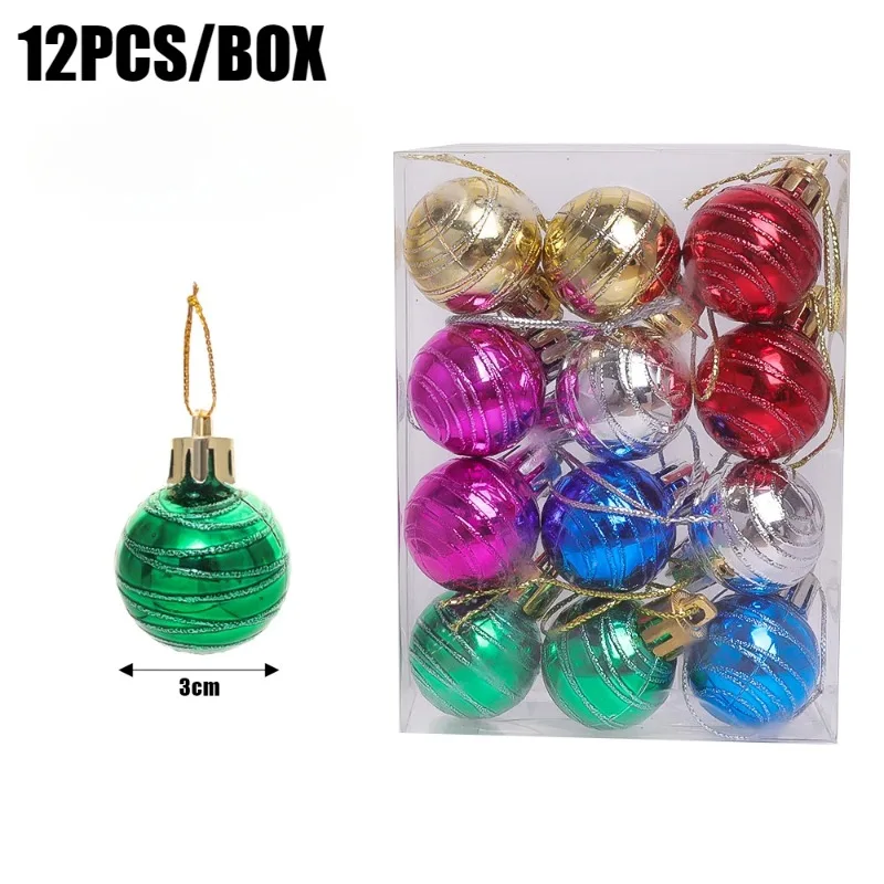 thumbnail image 1 of Juego de 12/60 minibolas navideñas de 3 cm para colgar en el árbol de Navidad, adornos de bolas de colores para fiestas en casa y Año Nuevo, 1 of 5