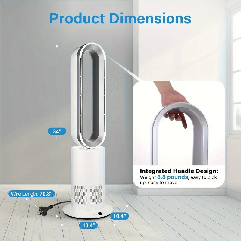 

2024 New 34-inch Bladeless Tower Fan with Remove, Heater, and Fan Combo for Indoor Use, Cooling Oscillating Fan for Home Bedroom