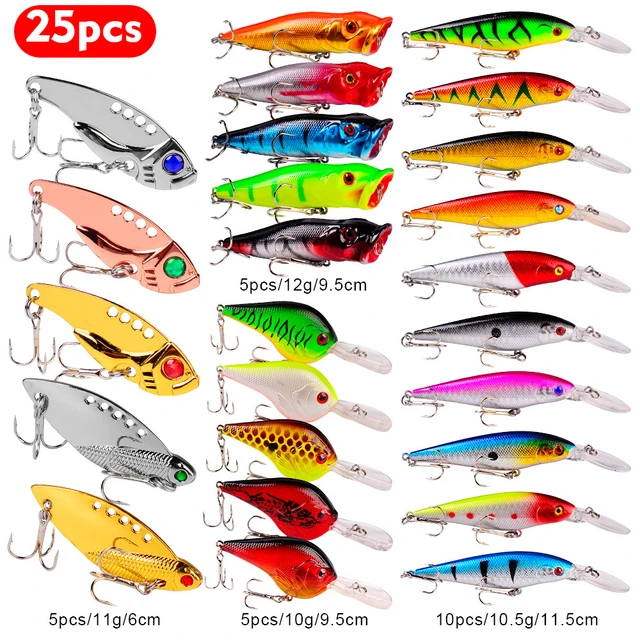 Fishing Lure Kit with Box Minnow Popper Jig Bass Pike Crank Tackle 25 Pcs  Set Рыболовные Товары - AliExpress