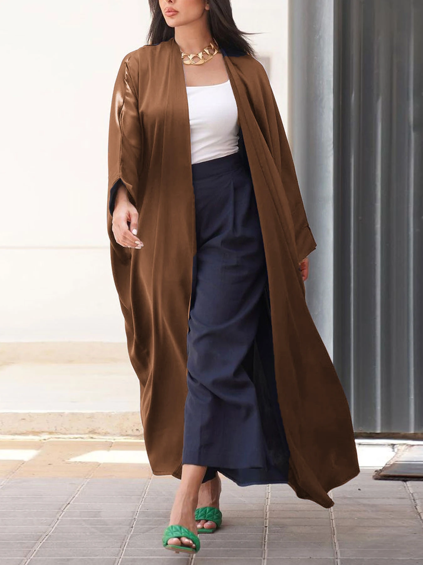 여성용 기모노 아바야스 모로코 두바이 패션 캐주얼 오픈 아바야 실크 새틴 코르반 스플릿 슬리브 가디건, 이드 알 아드하