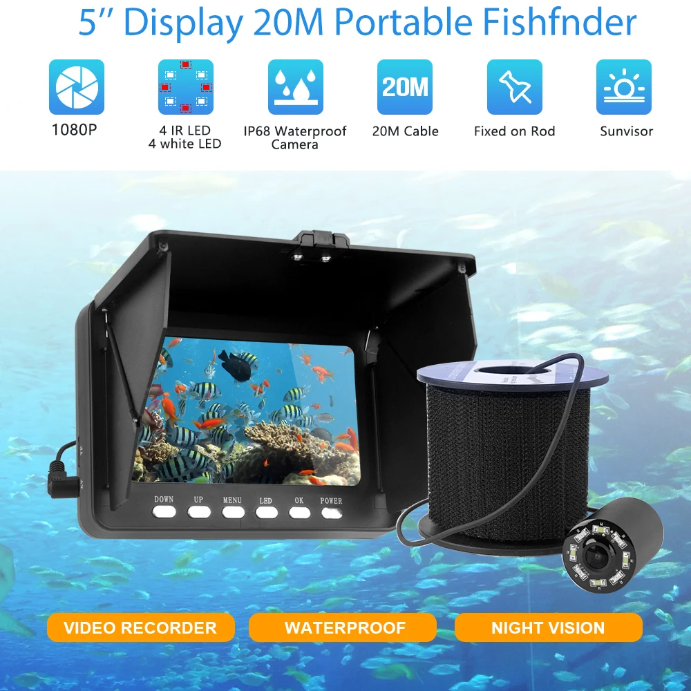 Underwater Fishing Camera 5inch 1080p Ip68 Waterproof 20m Ice/sea
