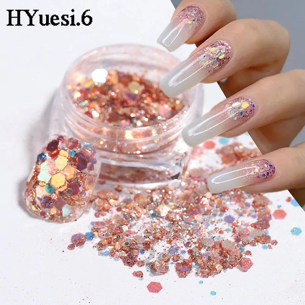 Mixed Hexagons Nail Sequins 3D Holographic Glitter Flakes - Manicure Accessories