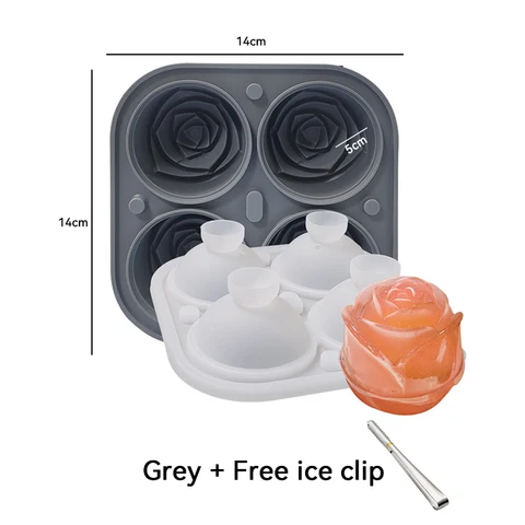 Cube Silicone Rose Shape with clip Icecream Mold Tray 3D Big Ice Cream Ball Maker Reusable Whiskey Cocktail Mould Bar Tools