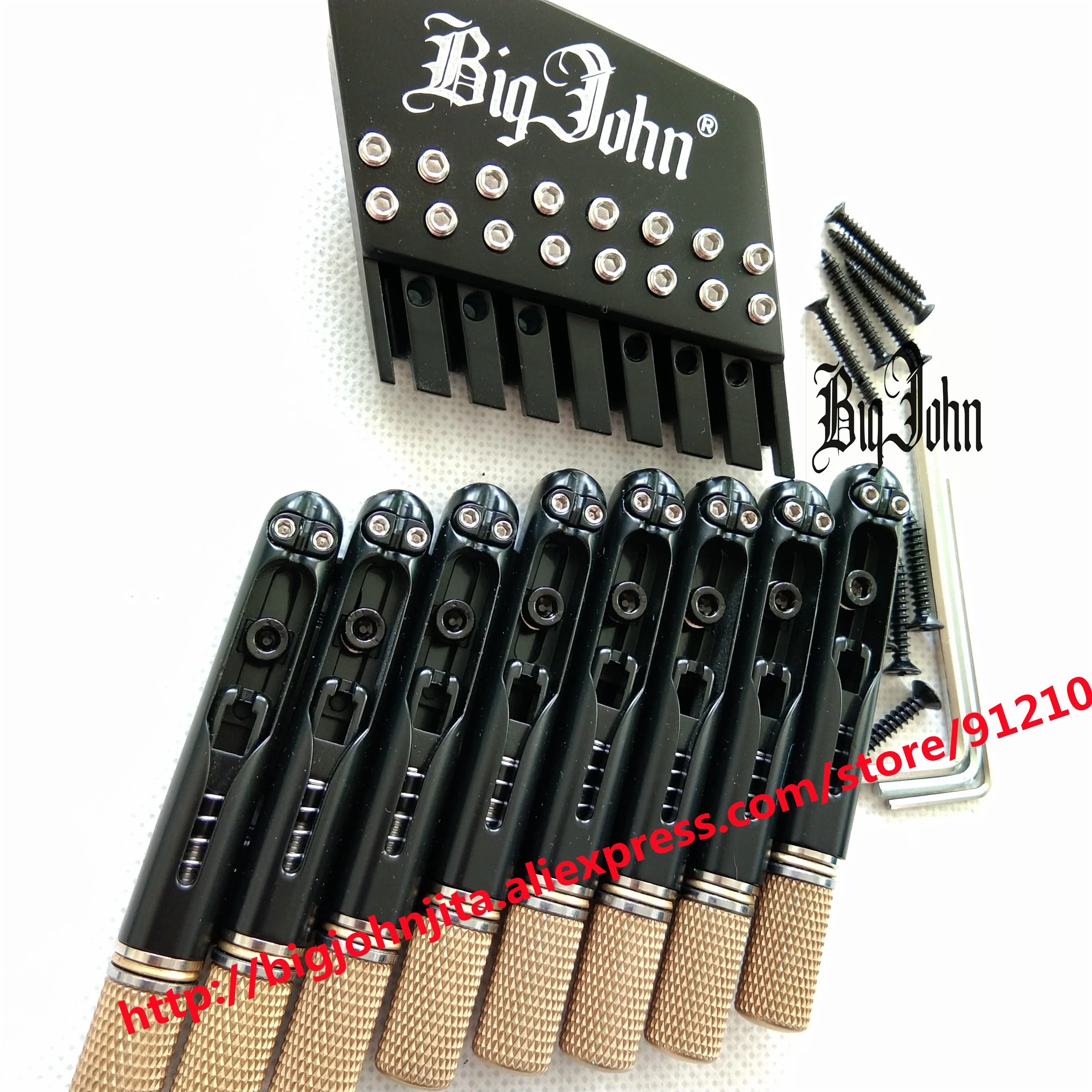 Electric Guitar Bridge, 8 Strings, Black Metal Bridge, Fretted, Headless, BJ-541