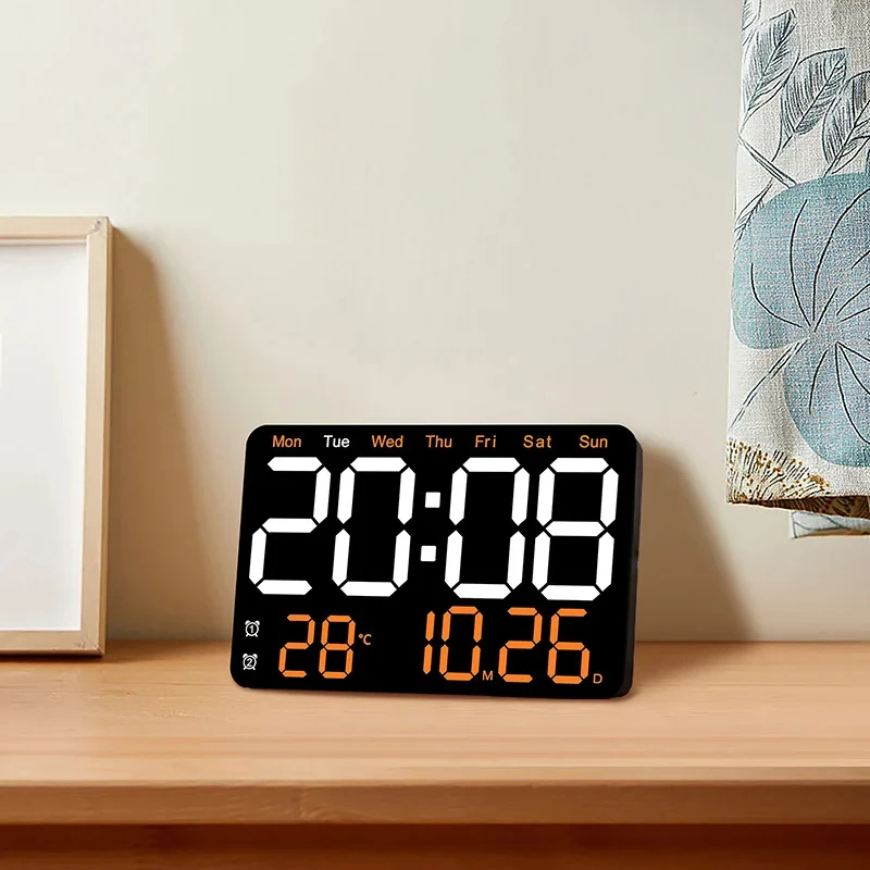 LED Digital Wall Clock with Temperature Date Display and Brightness Adjustable