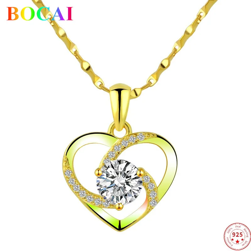 

BOCAI real S925 sterling silver necklace 2021 new popular women's Thai silver charm Color Argentum classic neck chain pendant