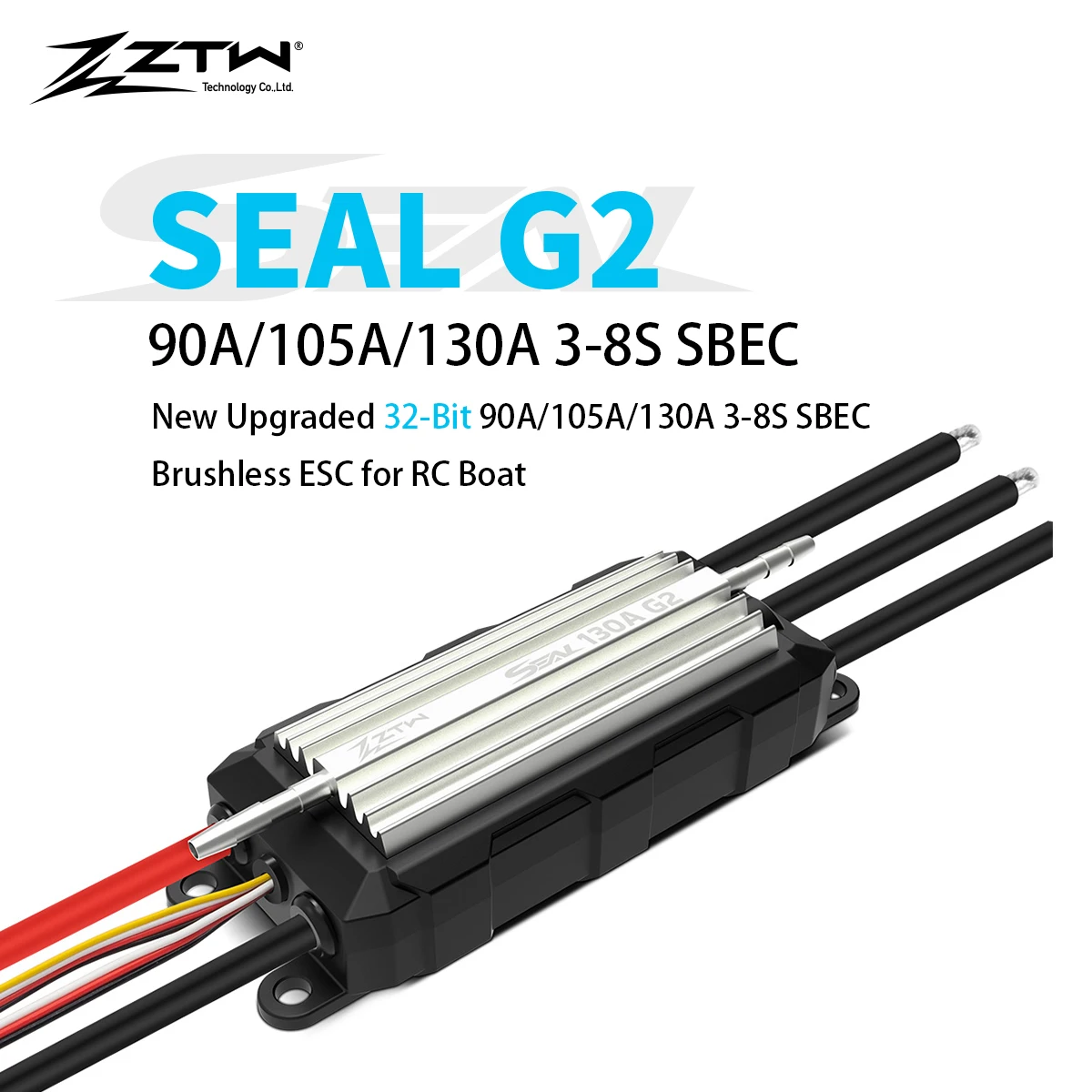 ZTW 32-Bit Seal G2 90A/105A/130A ESC 3-8S With SBEC 6V/7.4V/8.4V 8A Waterproof Bidirectional Speed Controller For RC Racing Boat 1