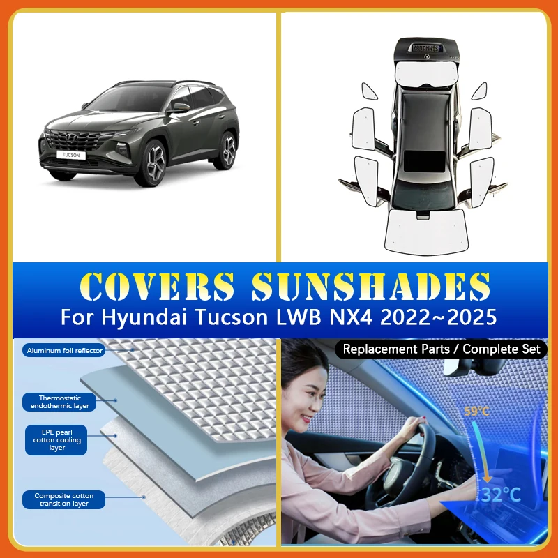 

Car Sunshade Covers For Hyundai Tucson NX4 LWB 2022 2023 2024 2025 Sun Proof Sunscreen Window Coverage Sunshades Car Accessories