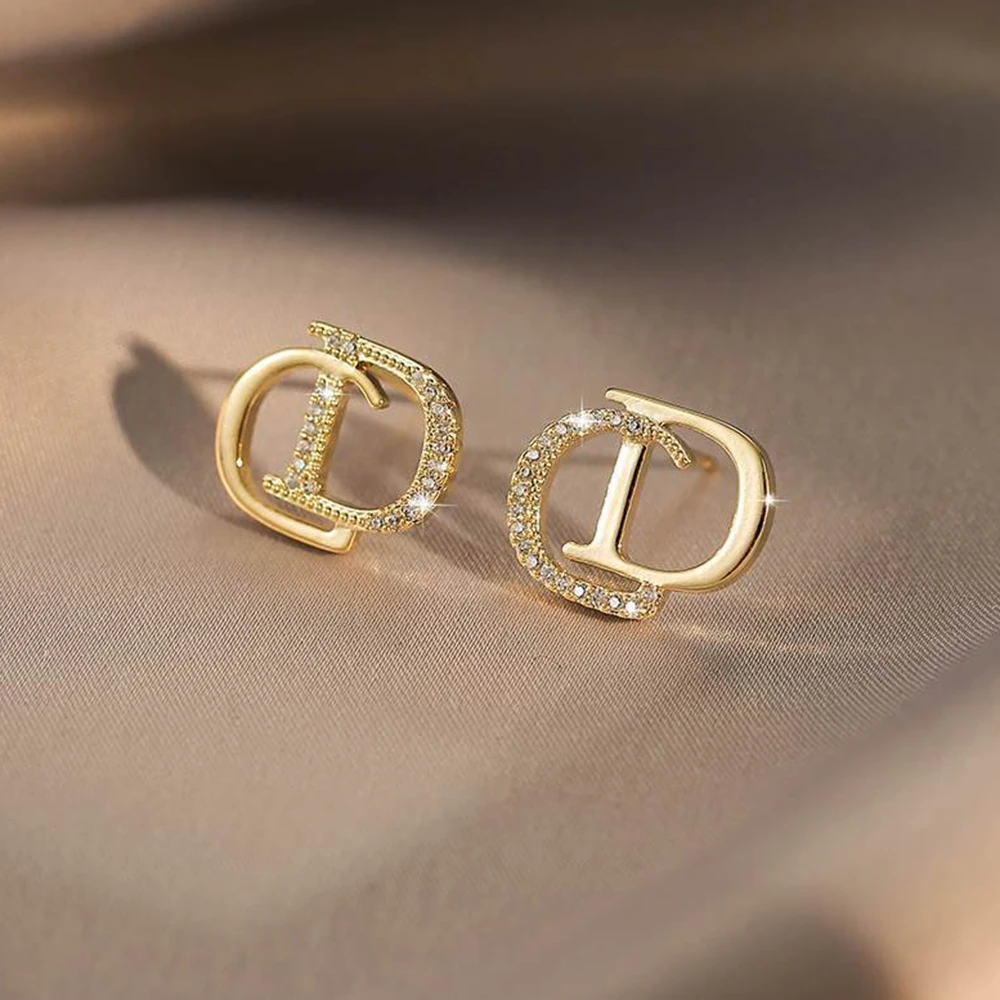 Simple Letter Earrings Vintage Crystal Design Women Jewelry Earrings Outdoor Travel Birthday Party Gift