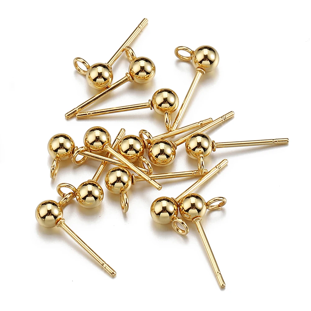 100 stücke/20 stücke Edelstahl Runde Kugel Ohr Beitrag Studs Ohr Rücken Offene Ringe Gold Farbe Ohrringe für DIY Schmuck Machen Großhandel – Detail 18