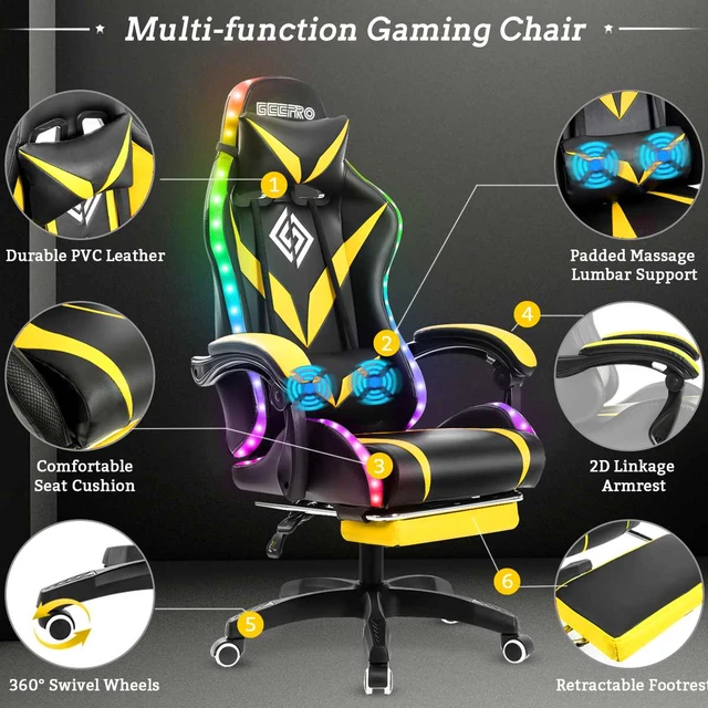 Gaming Chair with Light and Massage Lumbar support (New)