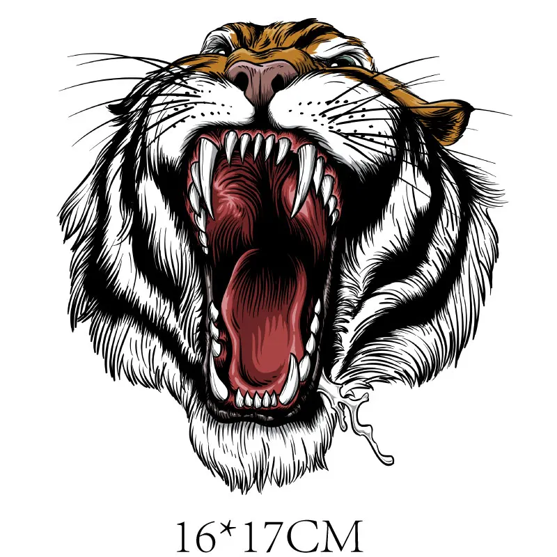 Cool Tiger Head Patches Iron on Transfers for Clothing T-shirt Appliques Watercolor Animal Thermal Stickers on Punk Clothes Logo