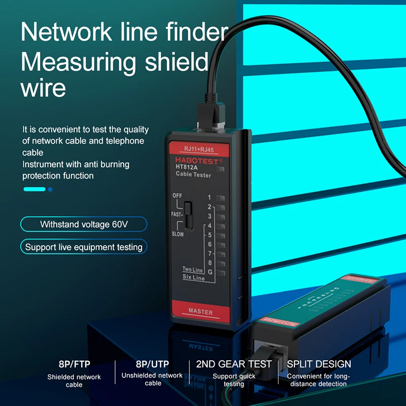 HT812A RJ45 RJ11 네트워크 케이블 테스터, 8P, 6P, 4P, 2P 케이블 랜 테스터, 네트워킹 와이어 전화선 감지기 추적기 도구