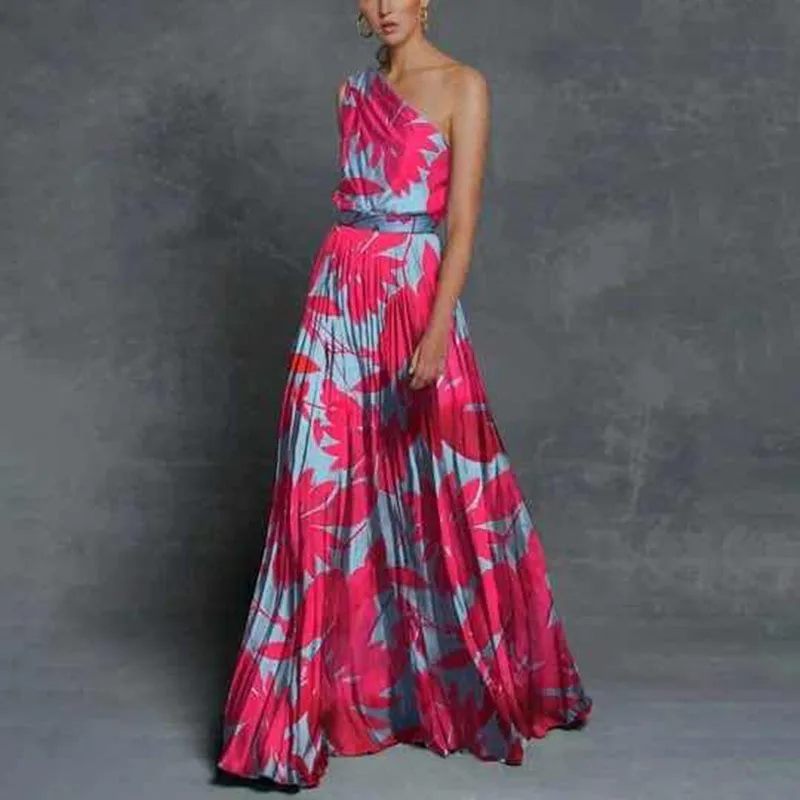 

2024 длинные женские платья, элегантное шикарное плиссированное платье трапециевидной формы, летние вечерние платья макси на одно плечо для выпускного вечера для женщин