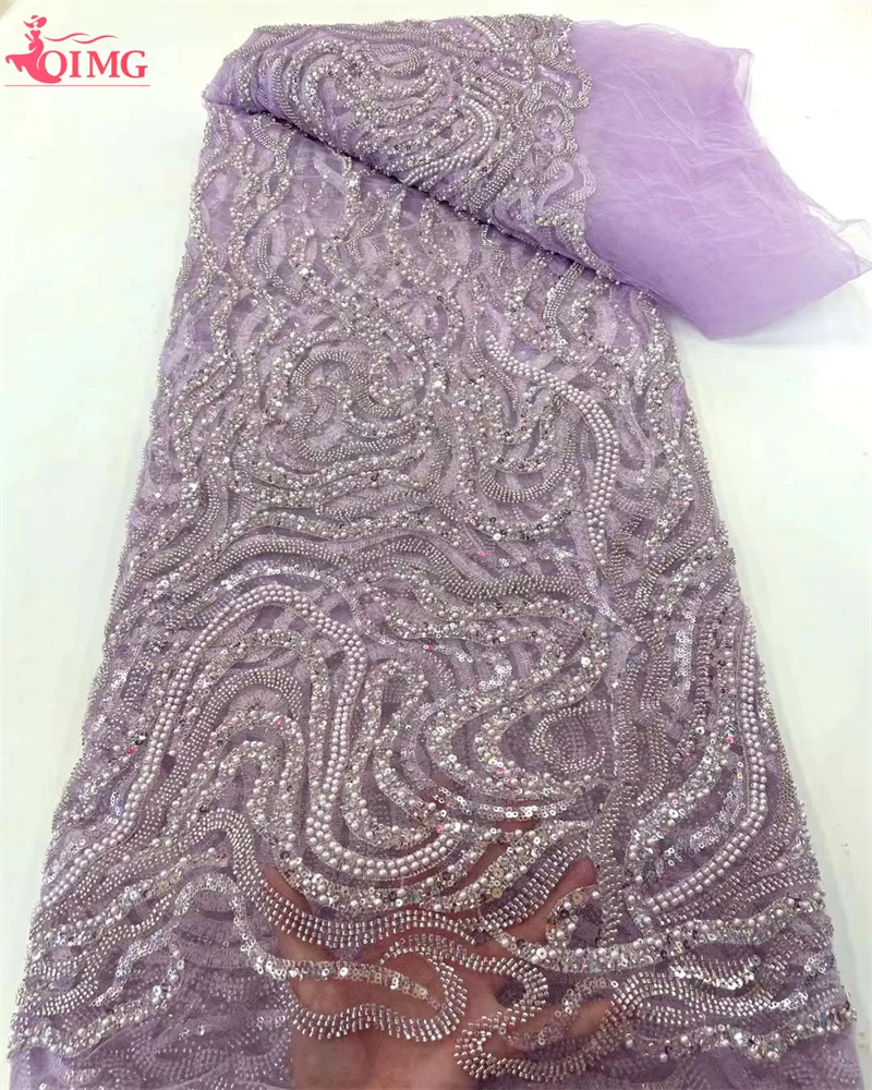 

Nigerian Lace Material With Crystal Beads For Party Dresses French Lace Fabric 2023 High Quality New Beaded Tulle Lace Fabrics
