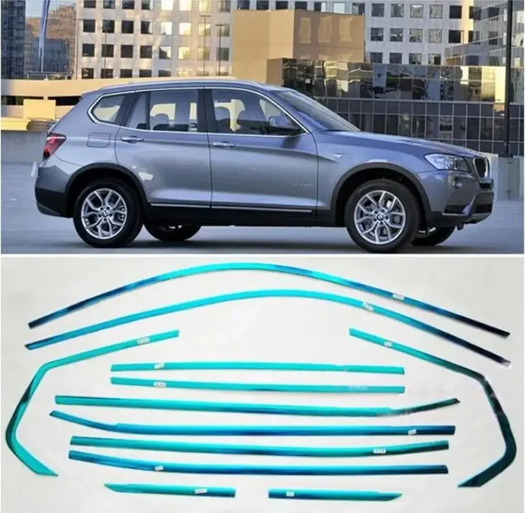 

22pcs Stainless Steel Full Window Sill Door Frame Center Pillars Molding Trims Cover For BMW X3 F25 2011- 2017