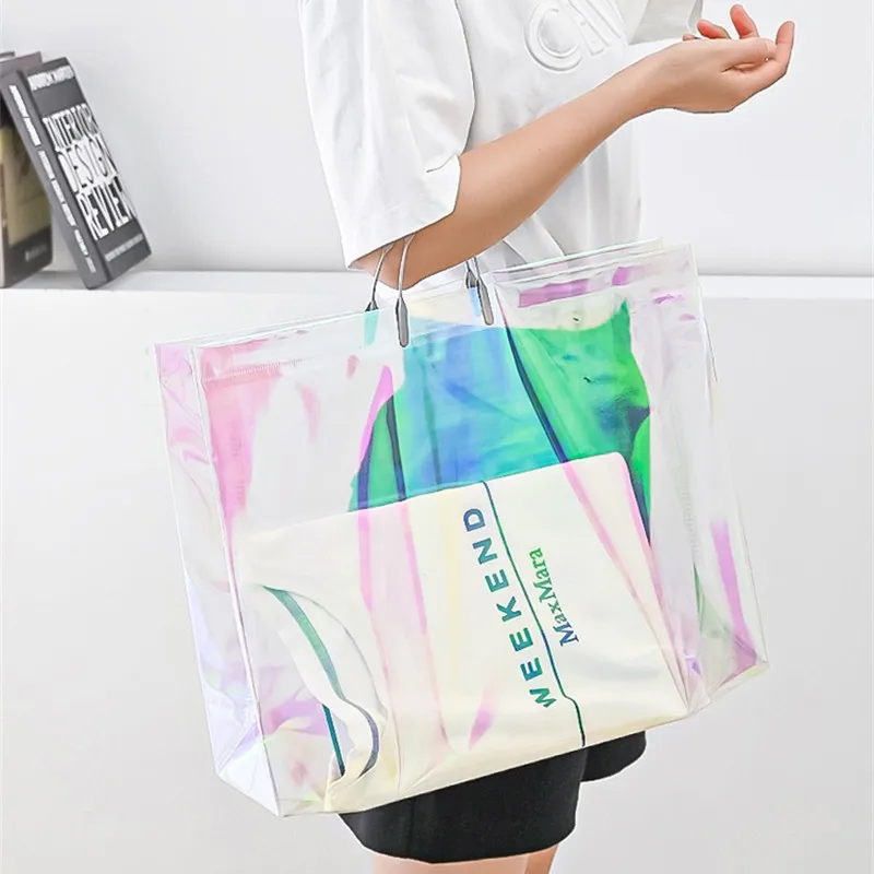 StoBag 여성용 투명 쇼핑 토트백, 플라스틱 어깨 패션 선물, 웨딩 파우치, 휴대용 맞춤 로고, 추가 요금, 10 개