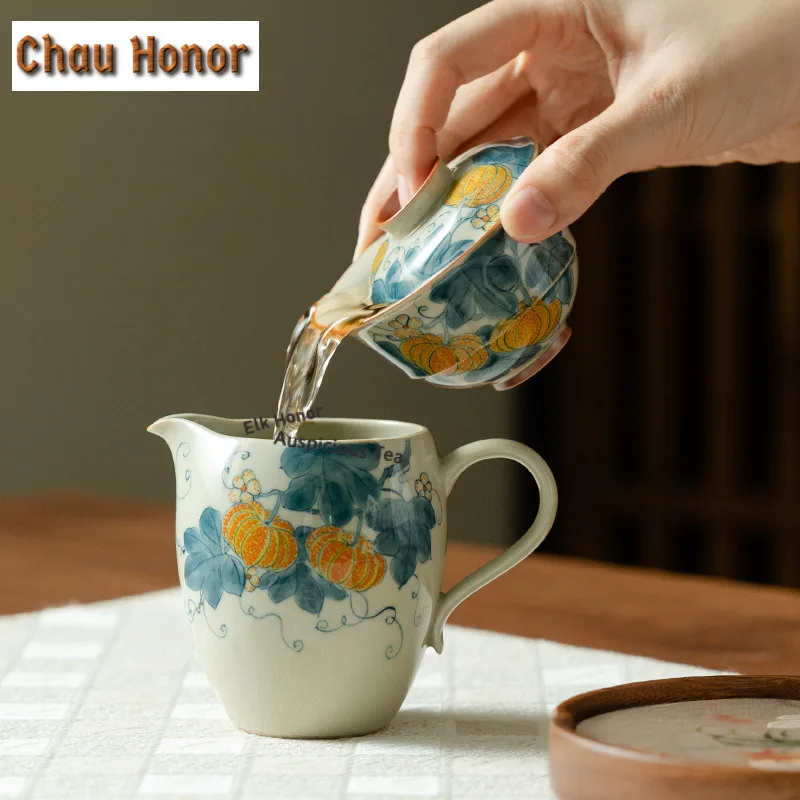 90ml Pure Hand-painted Pumpkin Gaiwan Elegant Tea Tureen Tea Bowl with Lid Kit Tea Brewing Cover Bowl Tableware Accessories Gift