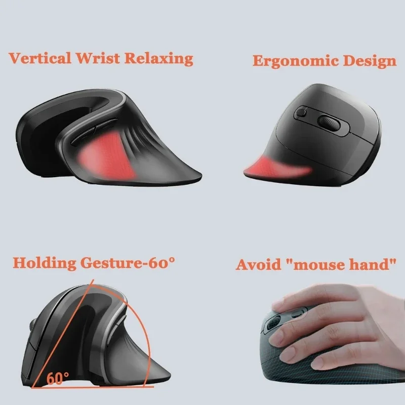 Ergonomic Wireless Vertical Optical Mouse with Adjustable DPI