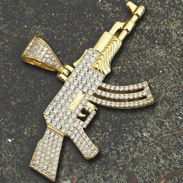 Solid Gold AK-47 Rifle Gun Pendant