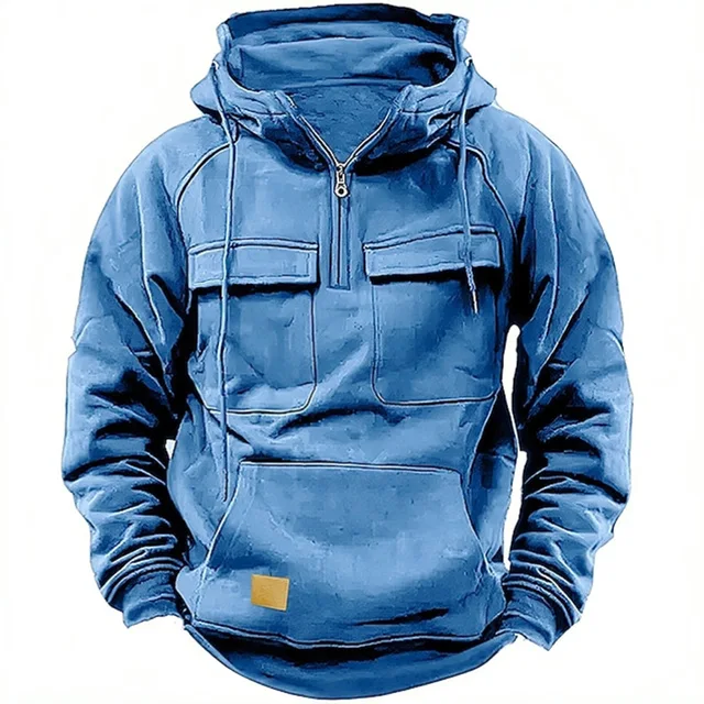 Spring and Autumn American Men's Retro Hooded Loose Small Fur Circle Hoodie Male Youth Multi-pocket Leather Jacket - Image 5